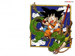 Postal: Son Goku sobre un dragón