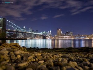 Postal: Ciudad de Nueva York y el Puente de Brooklyn