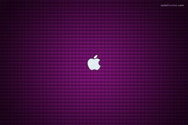 Logo de Apple sobre fondo púrpura
