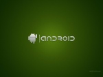 Logo metálico de Android, sobre fondo verde