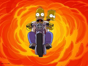 Bart y Homer Simpson en moto