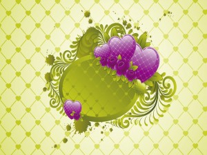 Corazones verdes y violetas