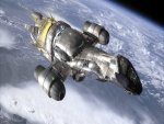 Nave espacial sobrevolando la Tierra