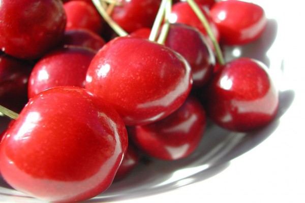 Cerezas rojas y dulces, listas para comer
