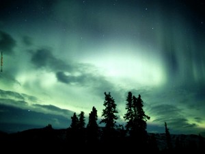 Postal: La aurora polar tiñendo el cielo de verde