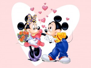 Postal: Mickey y Minnie enamorados