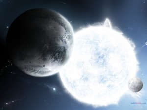 Postal: Planetas atraídos por una estrella blanca