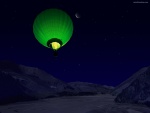 Globo verde volando de noche