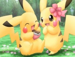 Pikachu comiendo un corazón de chocolate