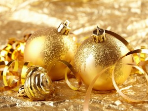 Postal: Bolas de Navidad doradas