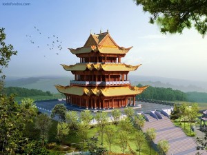 Postal: Pagoda oriental en medio de la naturaleza