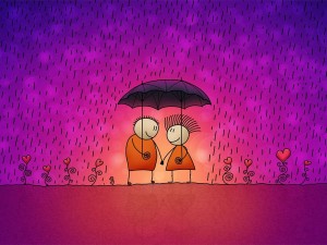 Postal: Amor bajo la lluvia