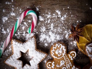 Postal: Galletas de jengibre y caramelos para Navidad