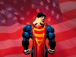 Superman con la bandera americana de fondo