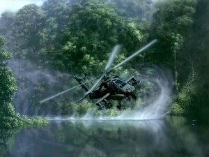 Helicóptero de ataque "AH-64 Apache" muy cerca del agua