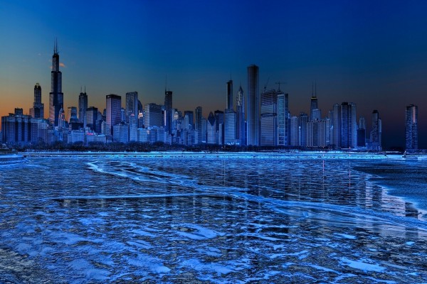Panorámica nocturna de la ciudad de Chicago