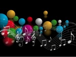 Notas musicales y bolas de colores