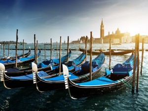Postal: Góndolas en San Giorgio Maggiore (Venecia)