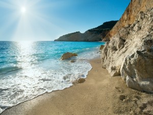 Postal: Una playa en la isla de Léucade, Grecia