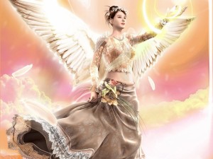 Ángel celestial con un vestido de encaje