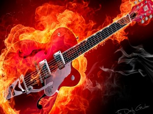 Postal: Una guitarra eléctrica en llamas