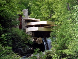 Postal: Casa de la cascada (Residencia Kaufmann), obra del arquitecto Frank Lloyd Wright
