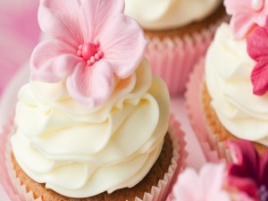 Cupcakes decoradas con nata y flores