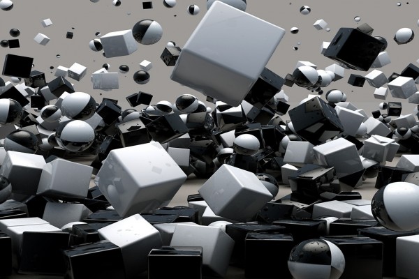 Cubos y esferas 3D en blanco y negro