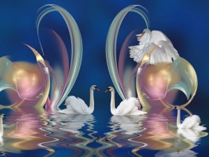 Composición digital con cisnes