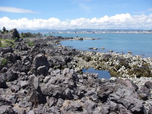 Postal: Paisaje de rocas de lava en Sakurajima, Japón