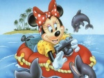 Minnie jugando con delfines