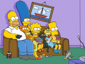 La familia Simpson en el sofá del salón