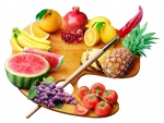 Paleta de pintor con frutas