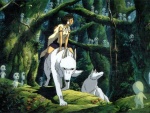 La princesa Mononoke montada sobre un gran lobo blanco