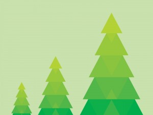 Tres pinos formados por triángulos verdes