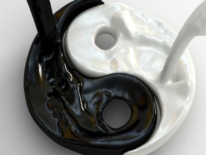 Líquidos formando el Taijitu (yin y yang)
