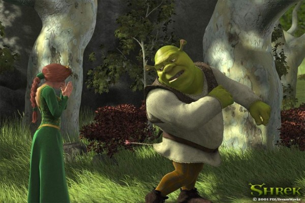 Shrek con una flecha en el trasero