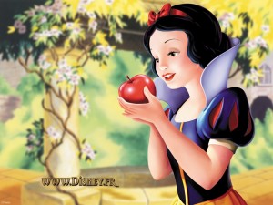 Postal: Blancanieves y la manzana