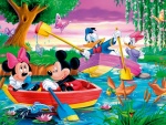 Mickey y sus amigos paseando en barca
