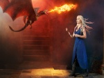 Daenerys Targaryen con un pequeño dragón