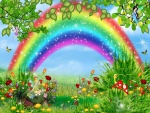 Jardín de fantasía con Campanilla y un bonito arco iris