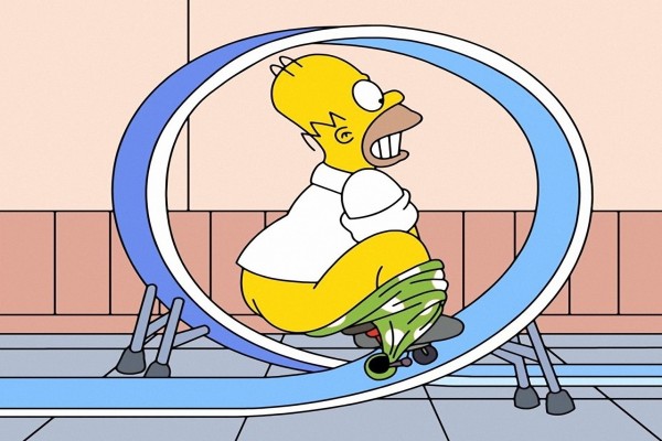 Homer Simpson haciendo acrobacias