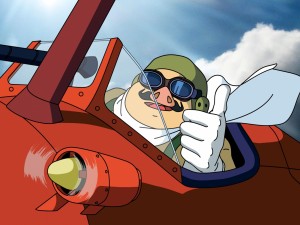 Porco Rosso pilotando su avioneta