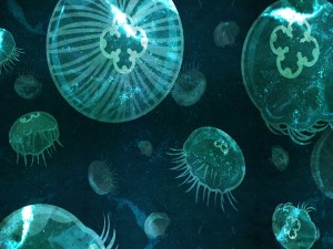 Postal: Arte con medusas