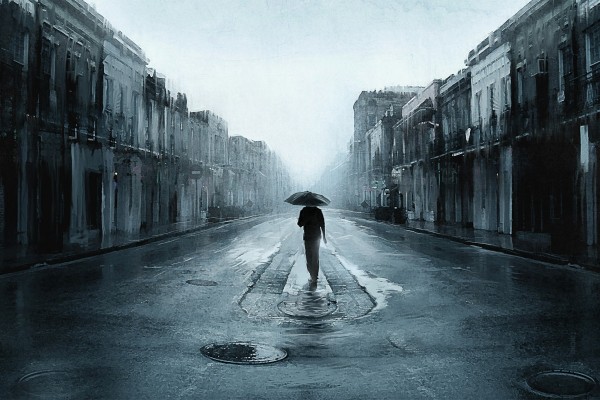 Hombre solitario bajo la lluvia