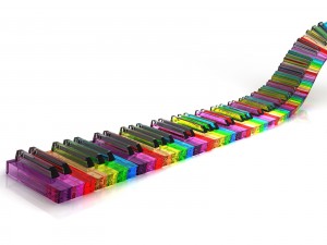 Postal: Teclas de piano coloridas