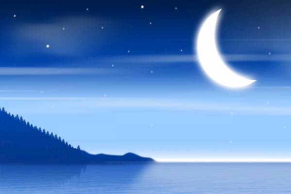 Luna y estrellas sobre el agua