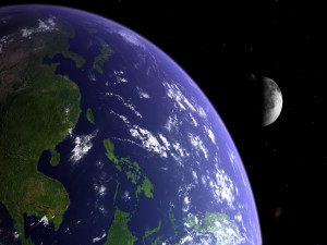 Postal: El planeta Tierra y la Luna
