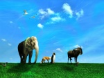 Animales bajo un cielo azul