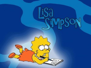 Postal: Lisa Simpson escribiendo